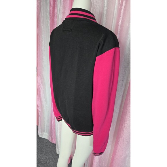 Just Hoods By AWD's  Heavyweight Pink & Black Baseball Jacket Size Large Unisex - Picture 6 of 10